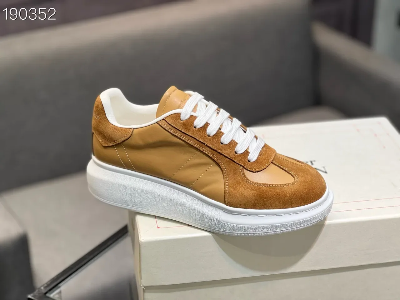 Alexander McQueen Oversized Sneaker Tan Suede and Leather Lifestyle Sneakers 4