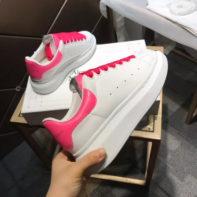 Alexander McQueen Oversized Sneaker White Pink Platform Sole Wide Flat Elastic Laces Lifestyle Sneakers 5