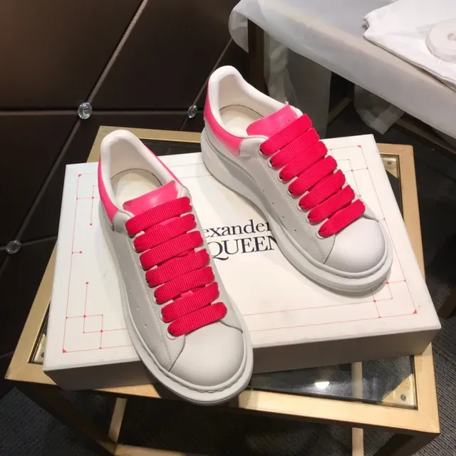 Alexander McQueen Oversized Sneaker White Pink Platform Sole Wide Flat Elastic Laces Lifestyle Sneakers 7