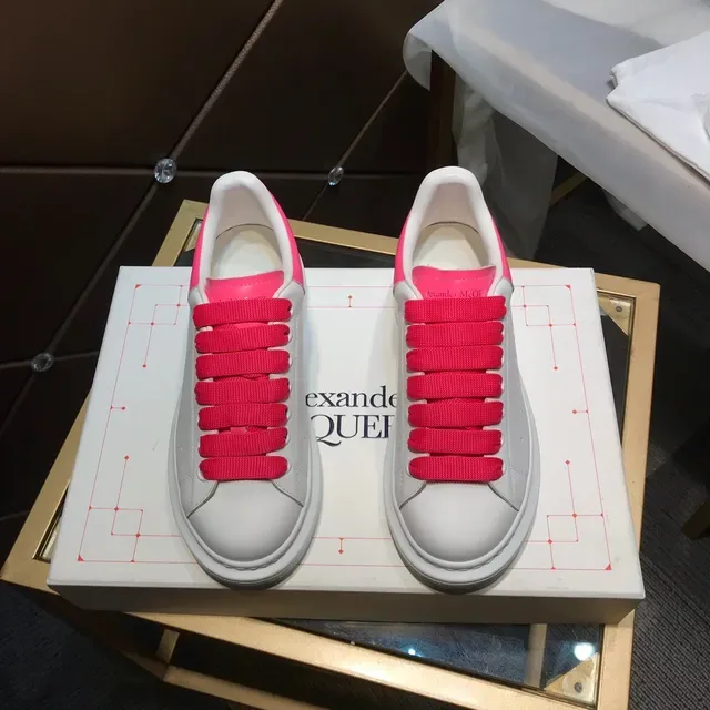 Alexander McQueen Oversized Sneaker White Pink Platform Sole Wide Flat Elastic Laces Lifestyle Sneakers 9