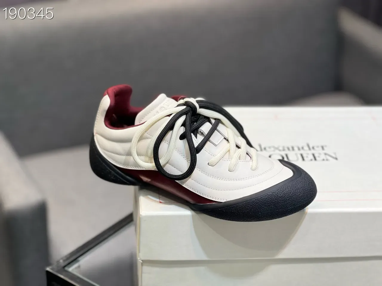 Alexander McQueen White Burgundy Low-Top Quilted Upper Lifestyle Sneakers 4