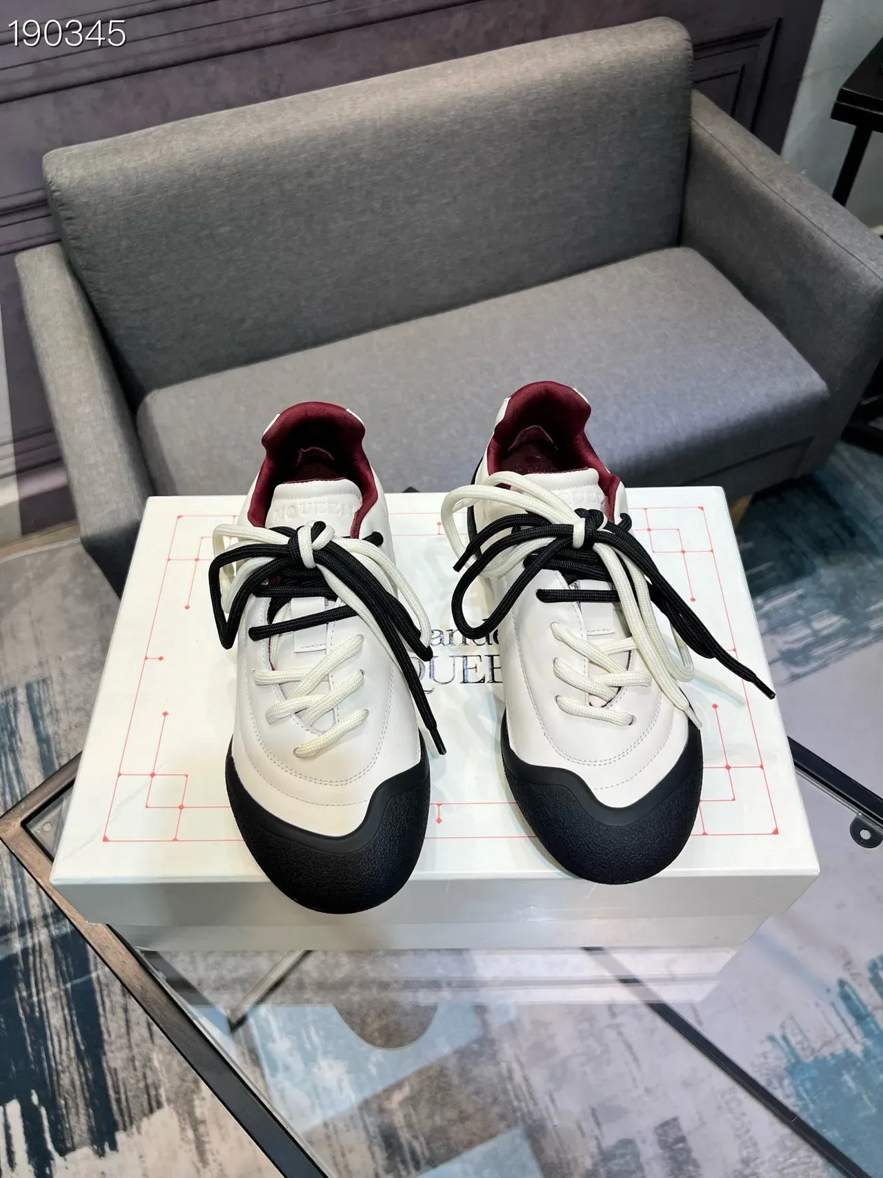 Alexander McQueen White Burgundy Low-Top Quilted Upper Lifestyle Sneakers 7