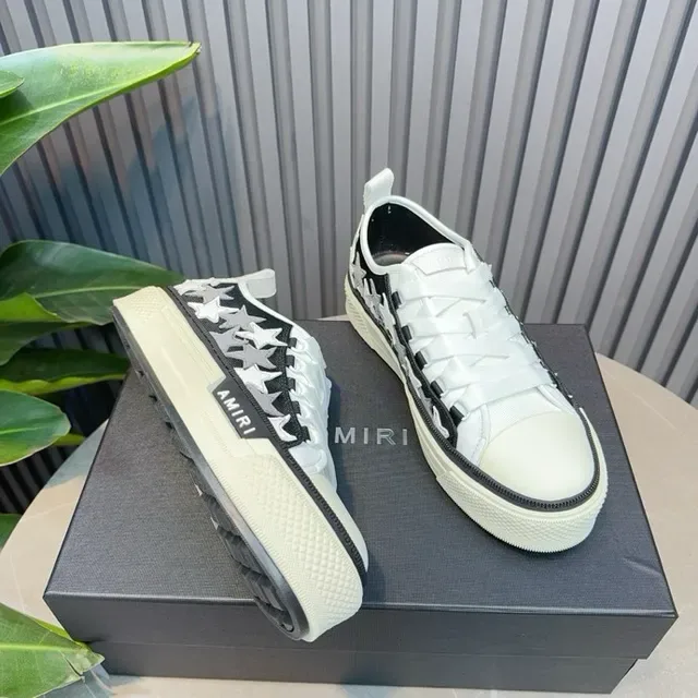 Amiri Black White Star-Embroidered Upper Platform Sole Lifestyle Sneakers 4
