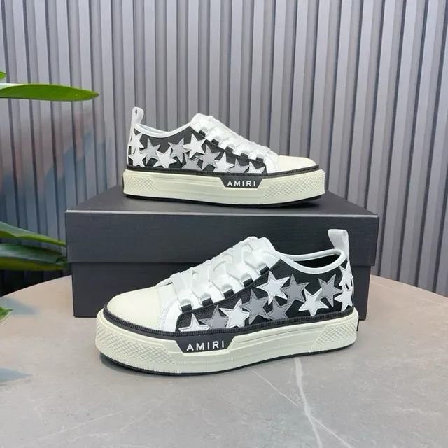 Amiri Black White Star-Embroidered Upper Platform Sole Lifestyle Sneakers 5