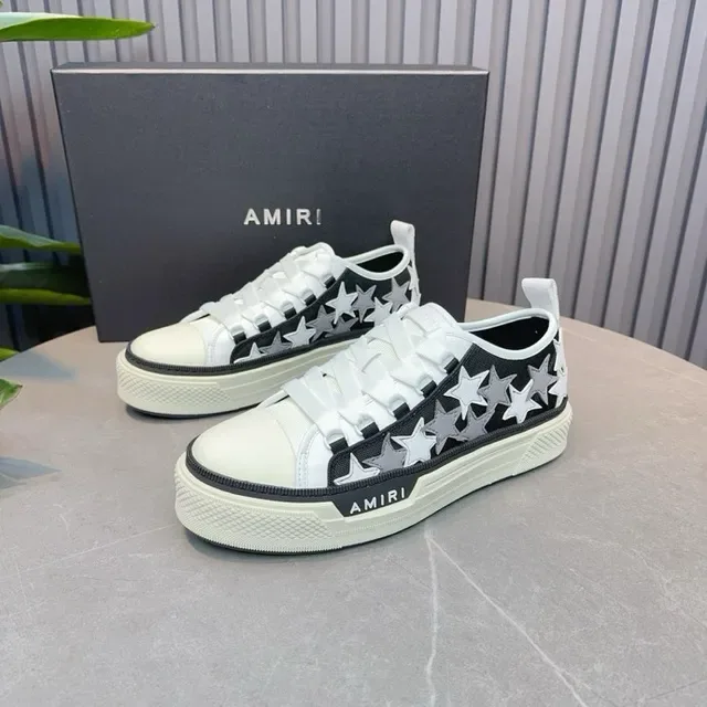 Amiri Black White Star-Embroidered Upper Platform Sole Lifestyle Sneakers 6