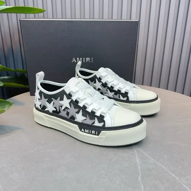 Amiri Black White Star-Embroidered Upper Platform Sole Lifestyle Sneakers 8