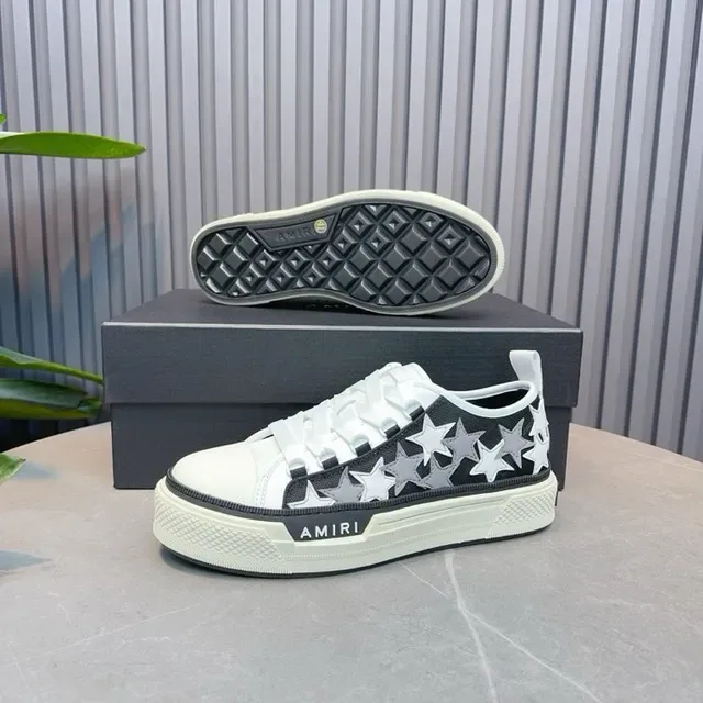 Amiri Black White Star-Embroidered Upper Platform Sole Lifestyle Sneakers 9