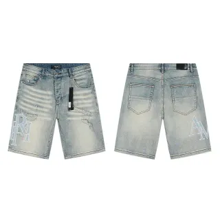 Amiri Embroidered Monogram Light-Wash Distressed Denim Shorts