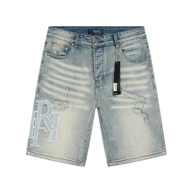 Shorts Amiri Denim Light-Wash Distressed Bordados Monogram 2