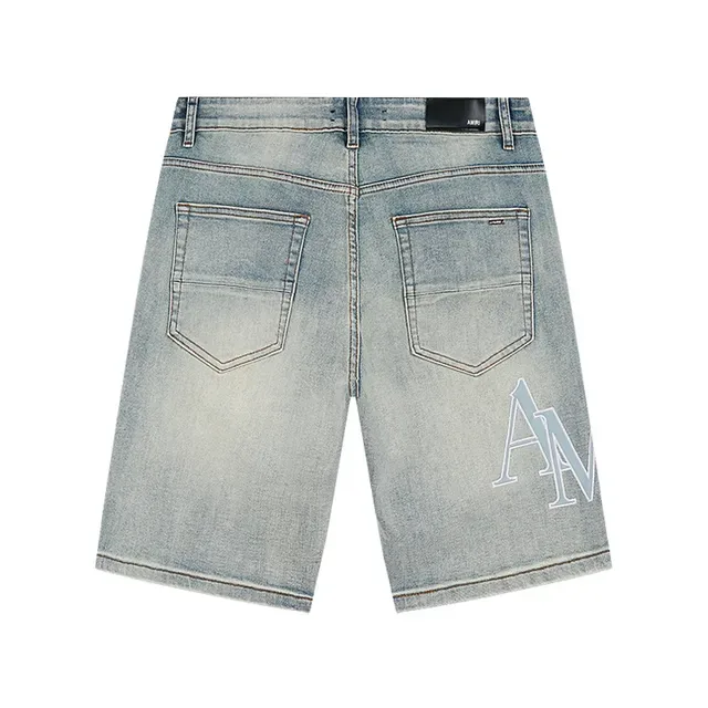 Shorts Amiri Denim Light-Wash Distressed Bordados Monogram 3