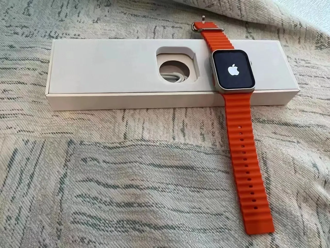 Apple Orange Silver Rectangular Case Digital Crown Sports Watch 4