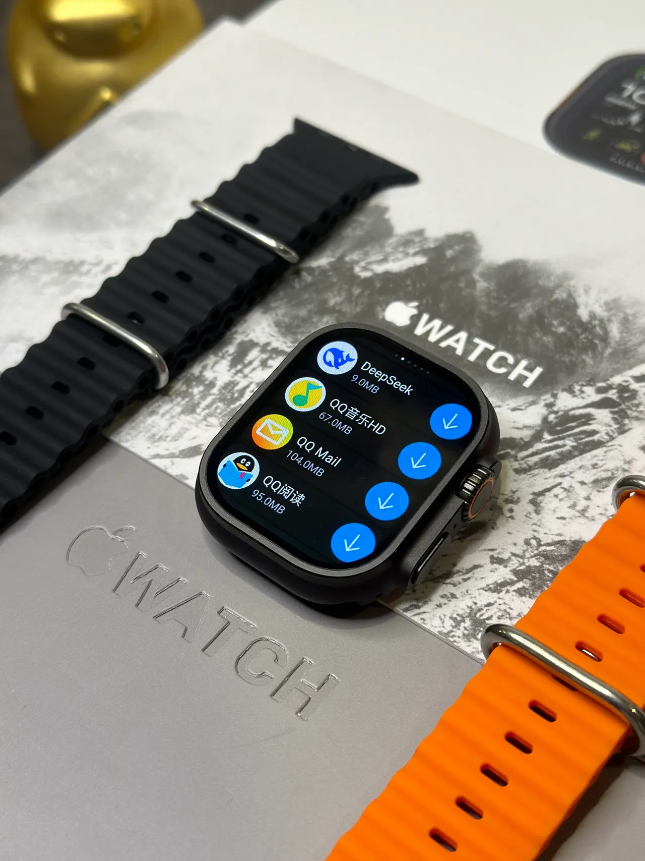 Apple Ultra Caixa Quadrada Estilo Titânio Preto Laranja Face Digital Analógico Híbrido Relógio Esportivo 2
