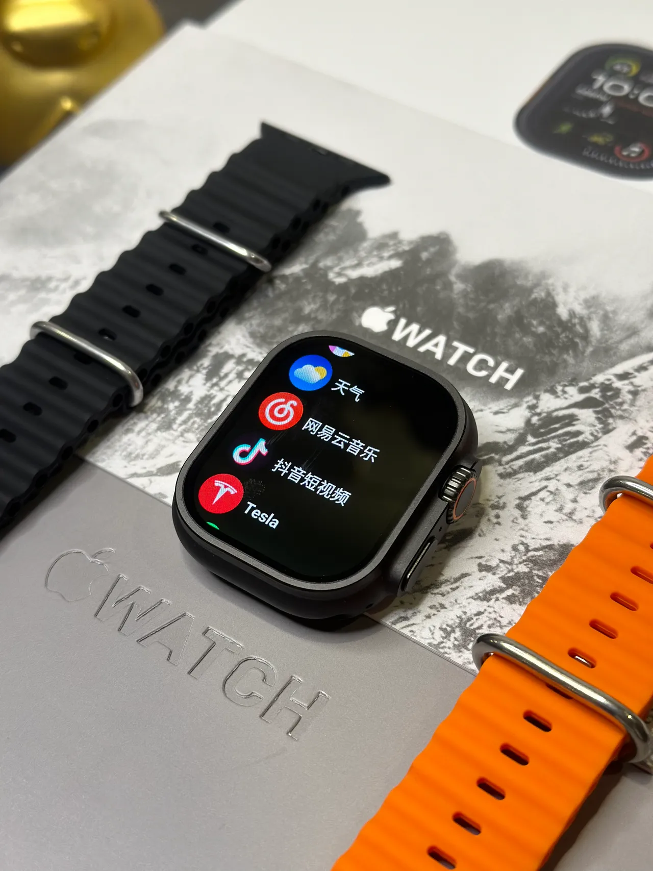 Apple Ultra Caixa Quadrada Estilo Titânio Preto Laranja Face Digital Analógico Híbrido Relógio Esportivo 5