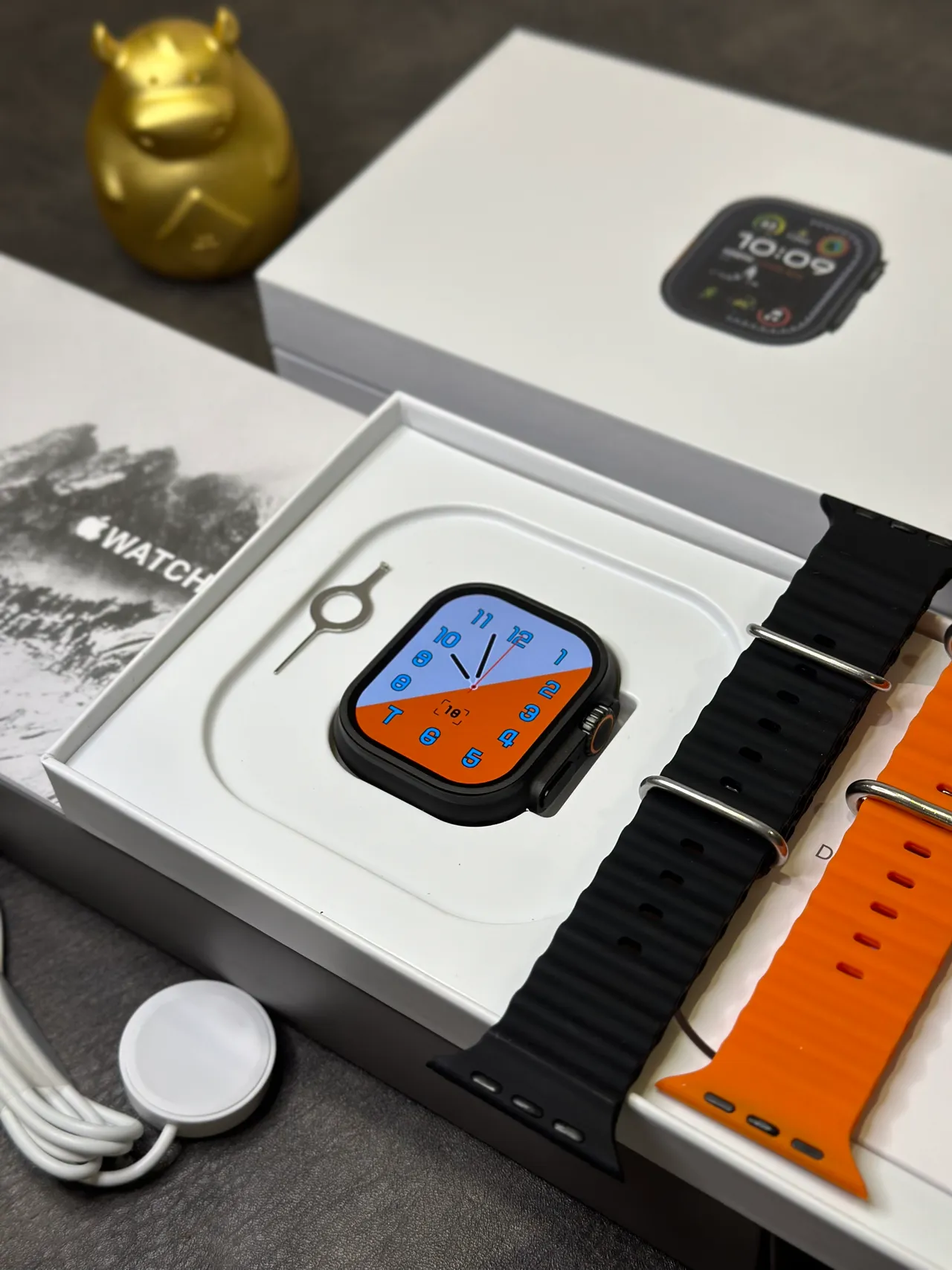 Apple Ultra Caixa Quadrada Estilo Titânio Preto Laranja Face Digital Analógico Híbrido Relógio Esportivo 7
