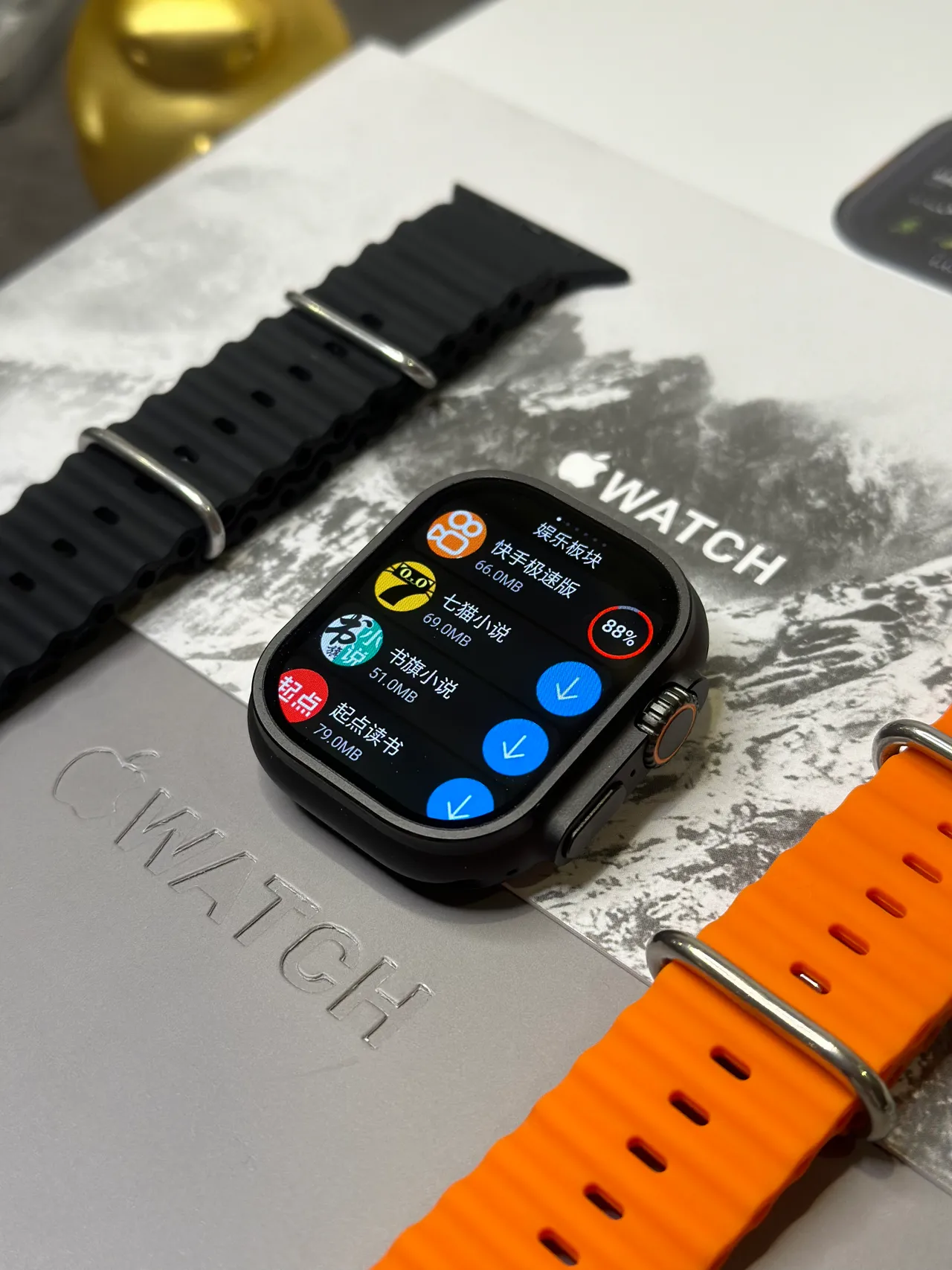 Apple Ultra Caixa Quadrada Estilo Titânio Preto Laranja Face Digital Analógico Híbrido Relógio Esportivo 10