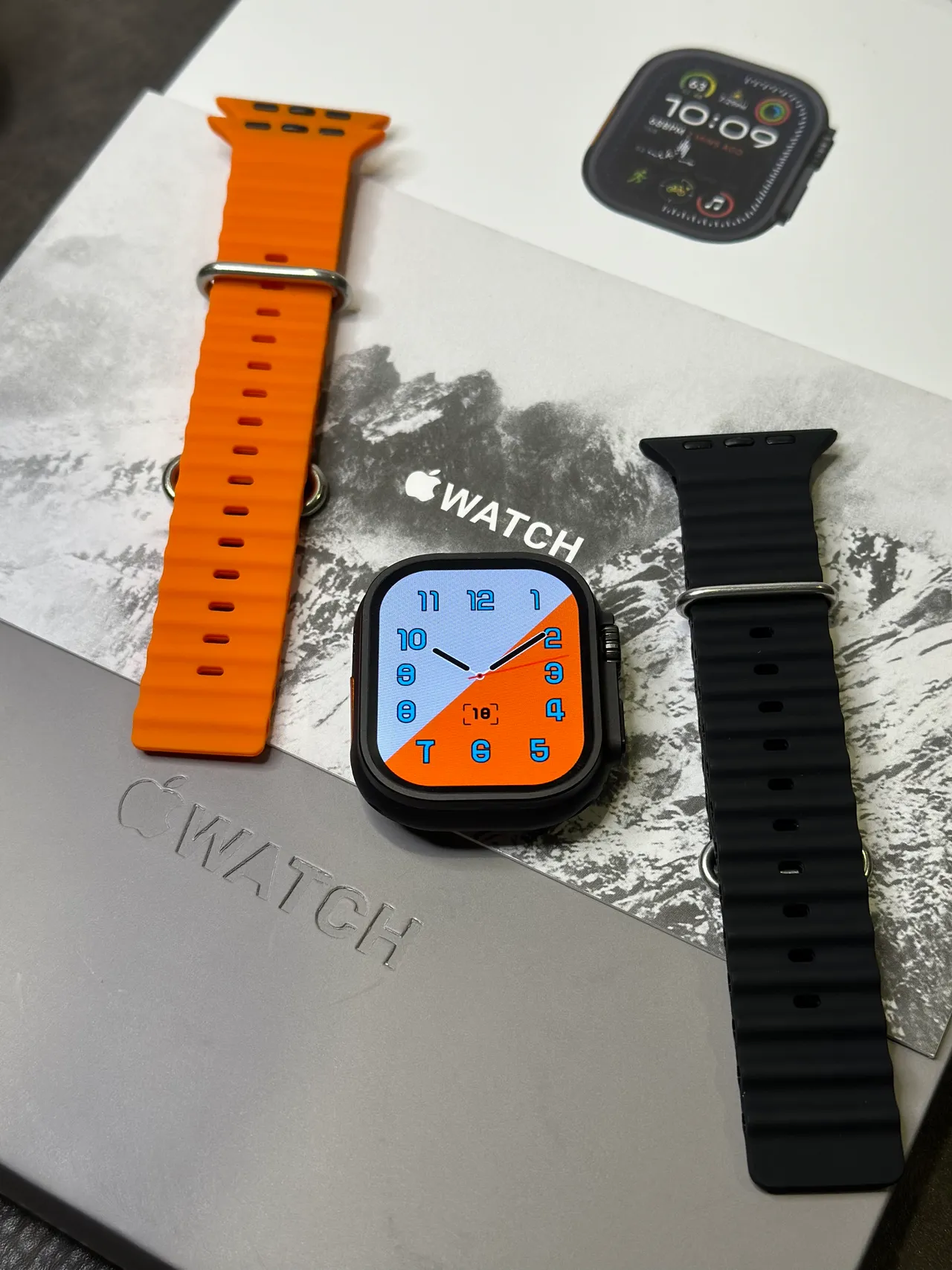 Apple Ultra Caixa Quadrada Estilo Titânio Preto Laranja Face Digital Analógico Híbrido Relógio Esportivo 16