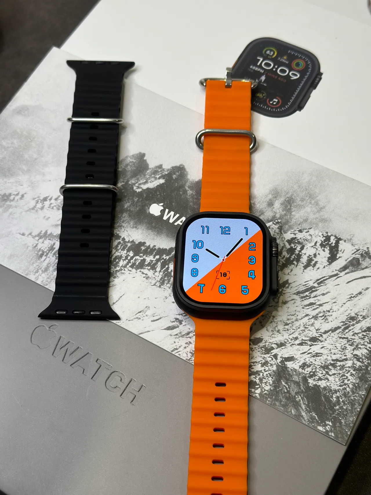 Apple Ultra Caixa Quadrada Estilo Titânio Preto Laranja Face Digital Analógico Híbrido Relógio Esportivo 17