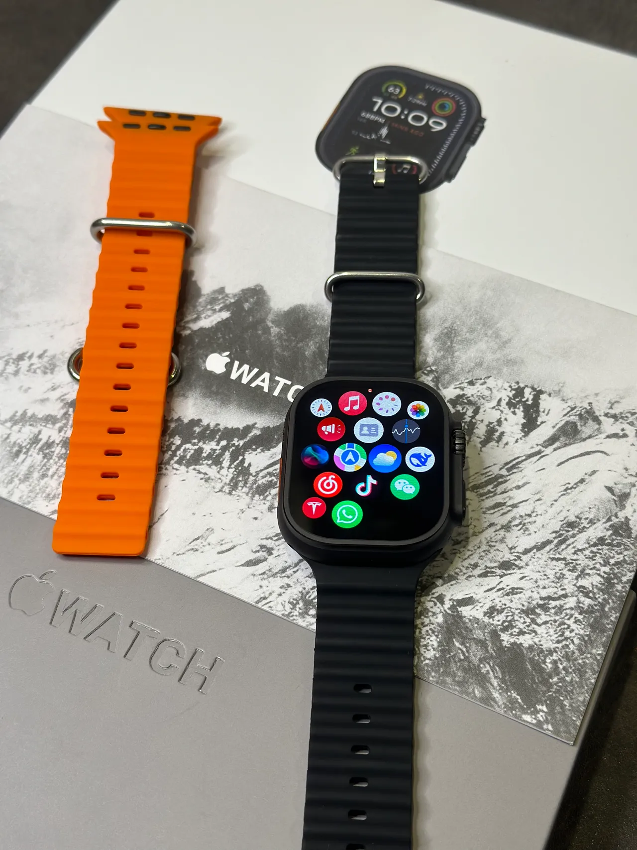 Apple Ultra Caixa Quadrada Estilo Titânio Preto Laranja Face Digital Analógico Híbrido Relógio Esportivo 20
