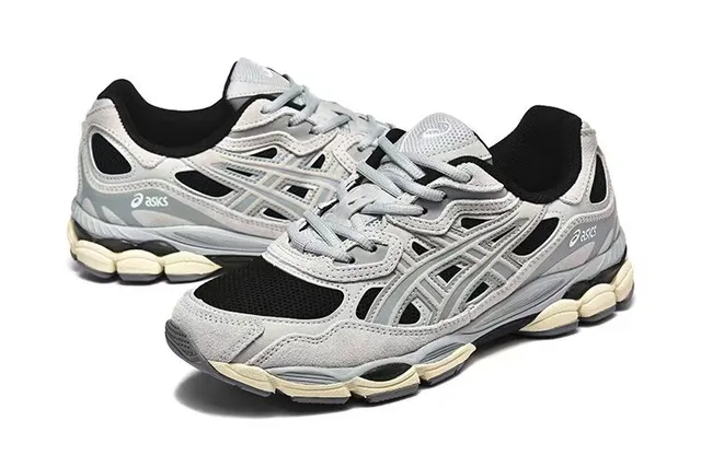ASICS Gray Black Layered Synthetic Cage Open Mesh Ventilation Lifestyle Sneakers 3