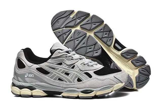 ASICS Gray Black Layered Synthetic Cage Open Mesh Ventilation Lifestyle Sneakers 4