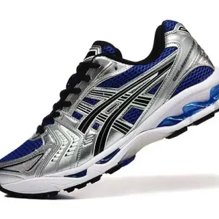 ASICS चांदी नीली धातु संश्लेषित ओवरले रॉयल जाल पैनल रनिंग जूते