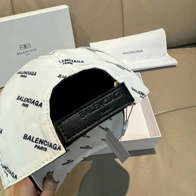 Balenciaga All-Over Logo Print White Baseball Cap 4