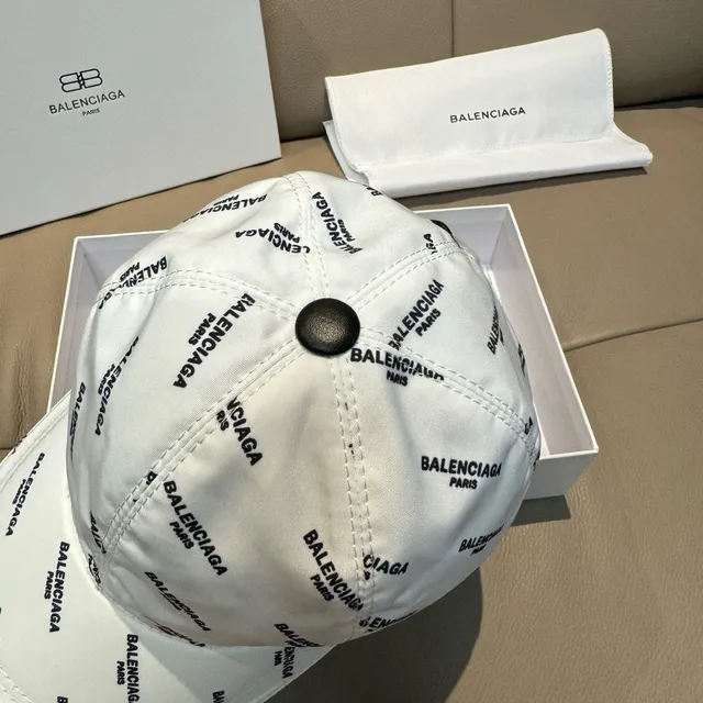 Balenciaga All-Over Logo Print White Baseball Cap 6