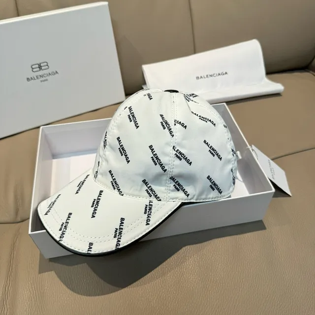Balenciaga All-Over Logo Print White Baseball Cap 8