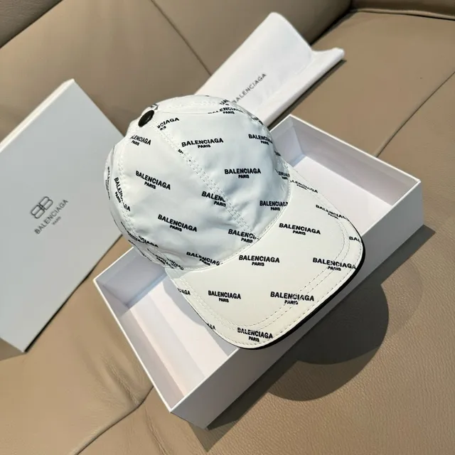 Balenciaga All-Over Logo Print White Baseball Cap 9