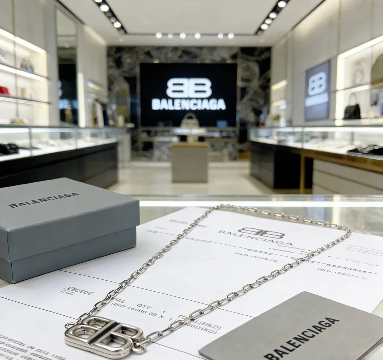 Balenciaga BB सिल्वर चंकी लिंक चेन नेकलेस 3