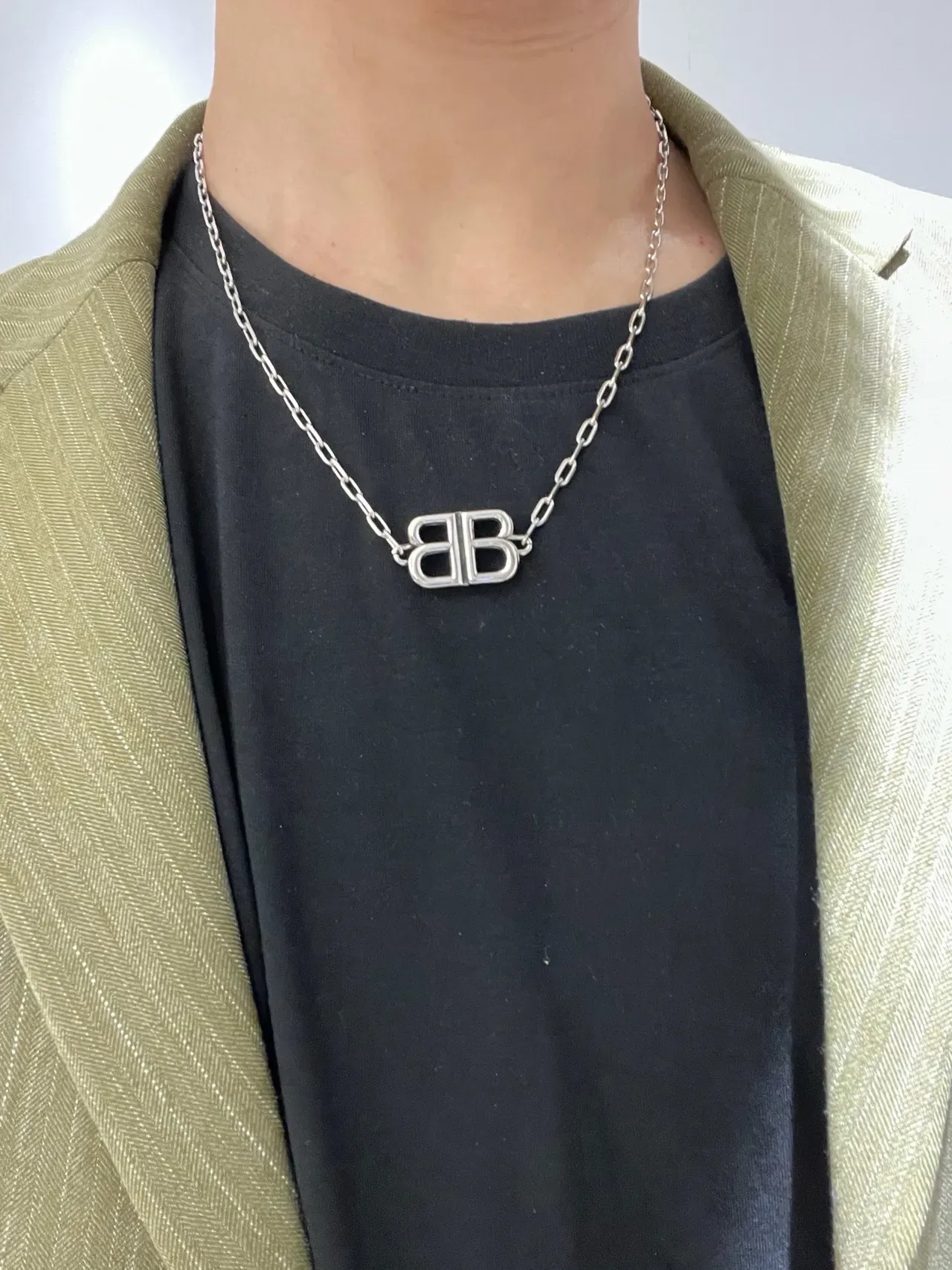 Balenciaga BB सिल्वर चंकी लिंक चेन नेकलेस 5