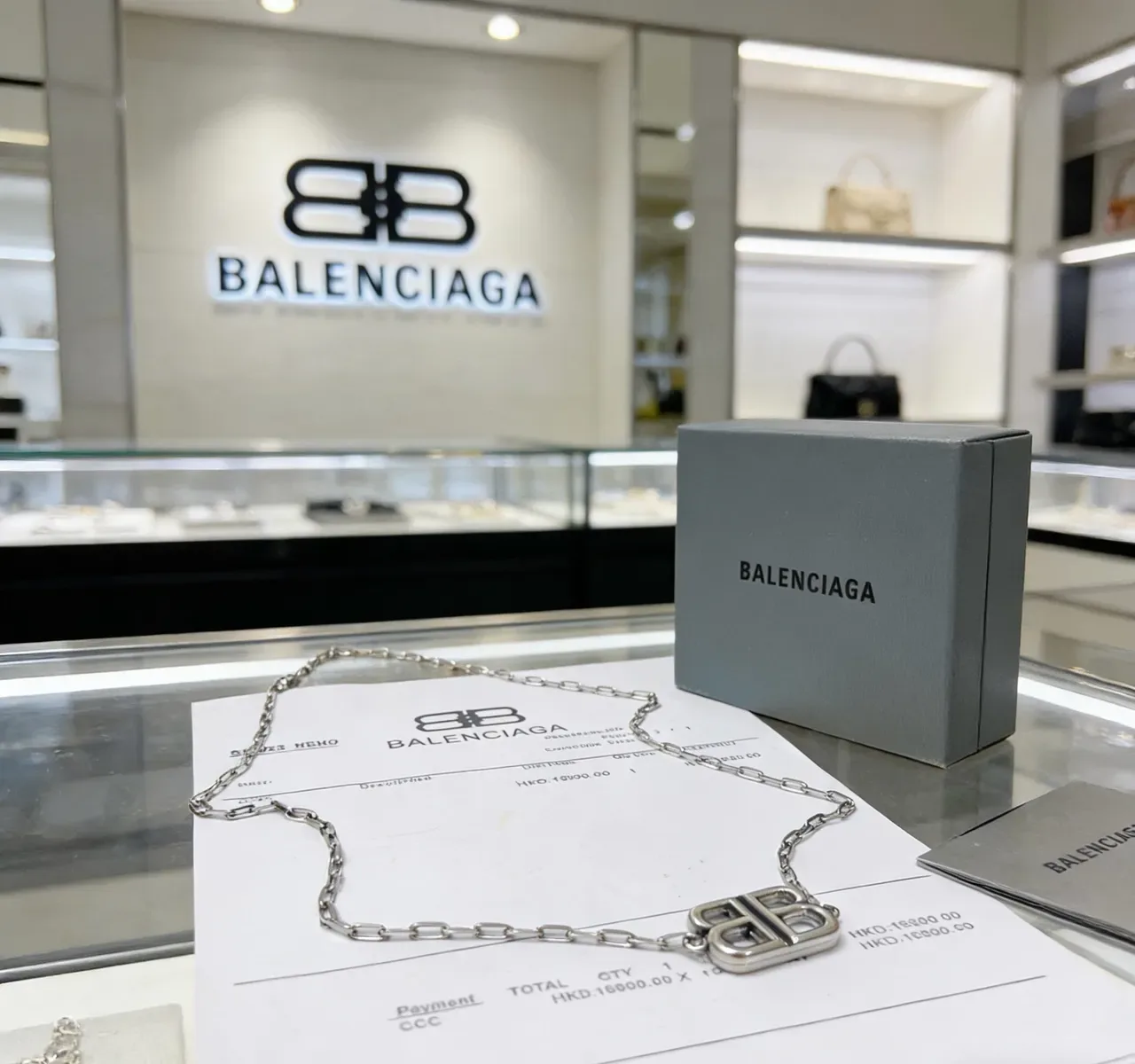 Balenciaga BB सिल्वर चंकी लिंक चेन नेकलेस 6