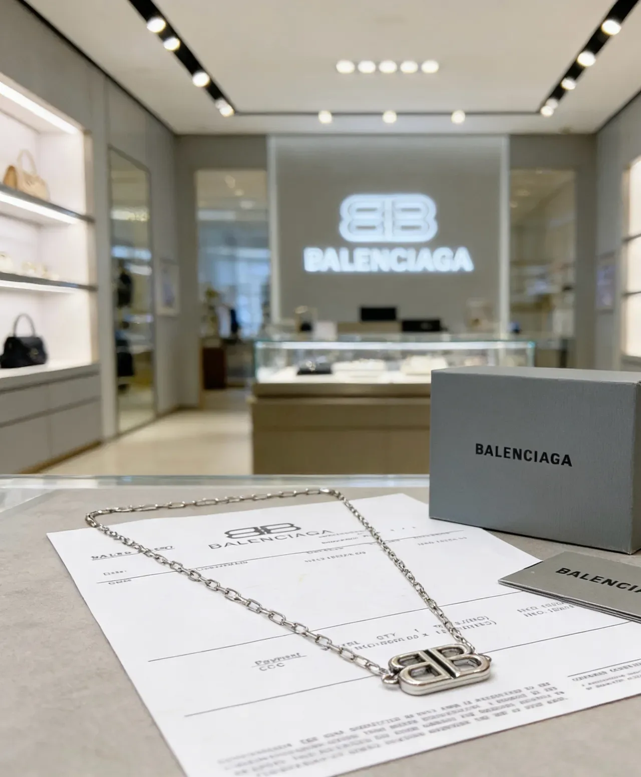 Balenciaga BB सिल्वर चंकी लिंक चेन नेकलेस 7
