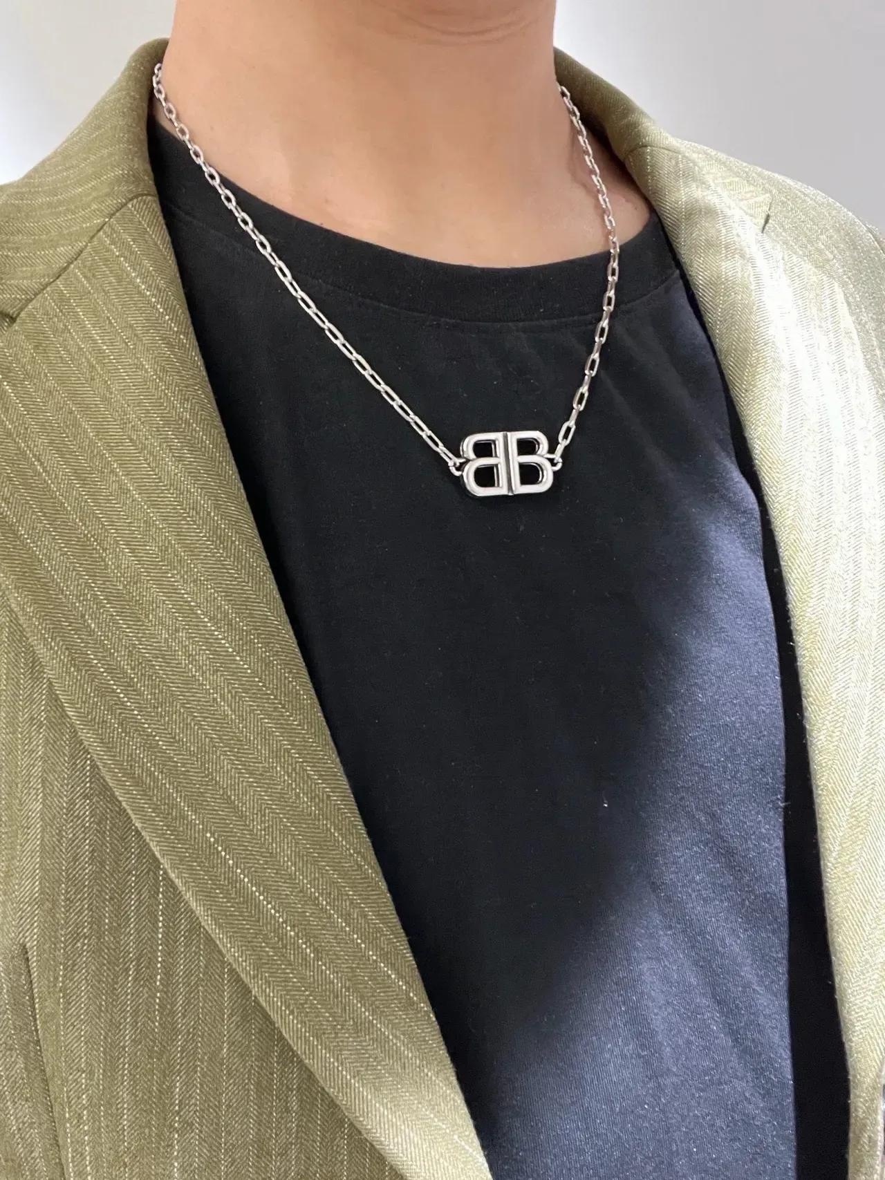 Balenciaga BB सिल्वर चंकी लिंक चेन नेकलेस 8