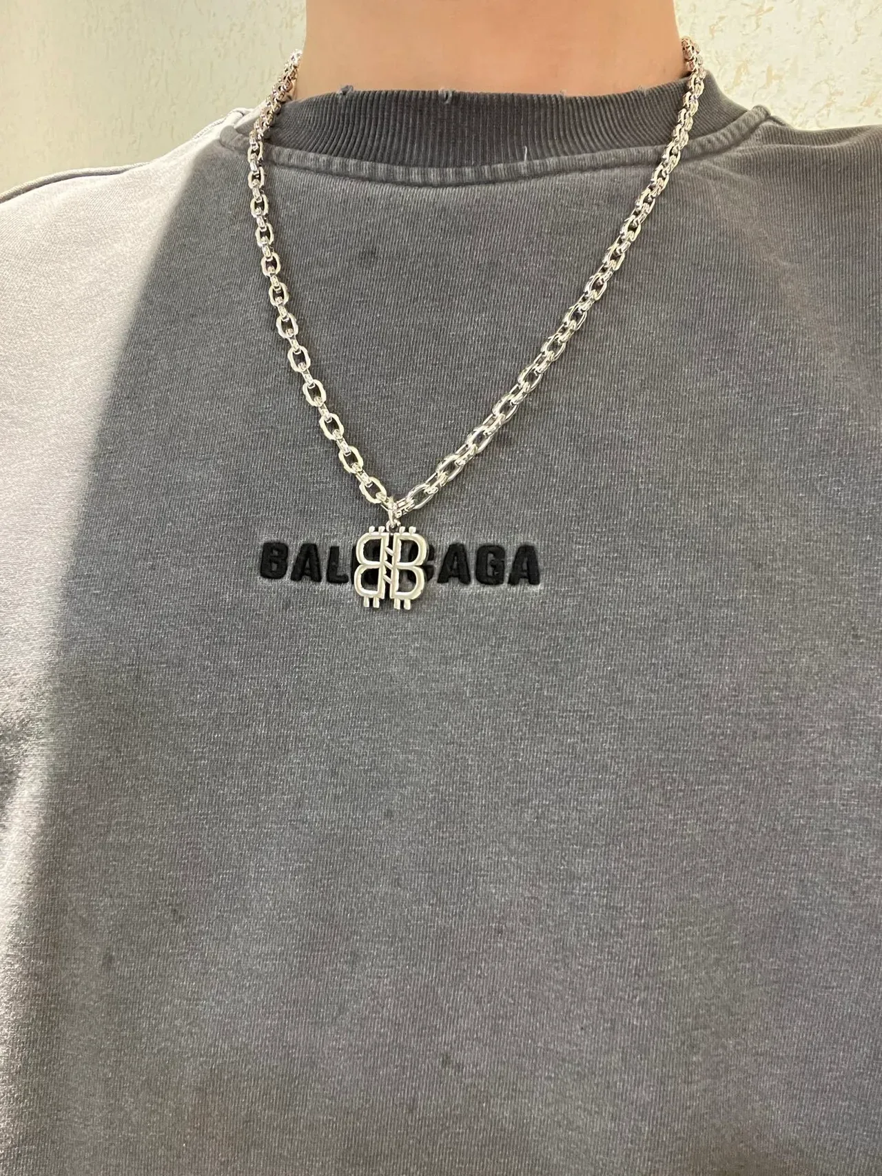 Balenciaga BB চাঁদী ওভাল লিংক চেইন নেকলেস 2