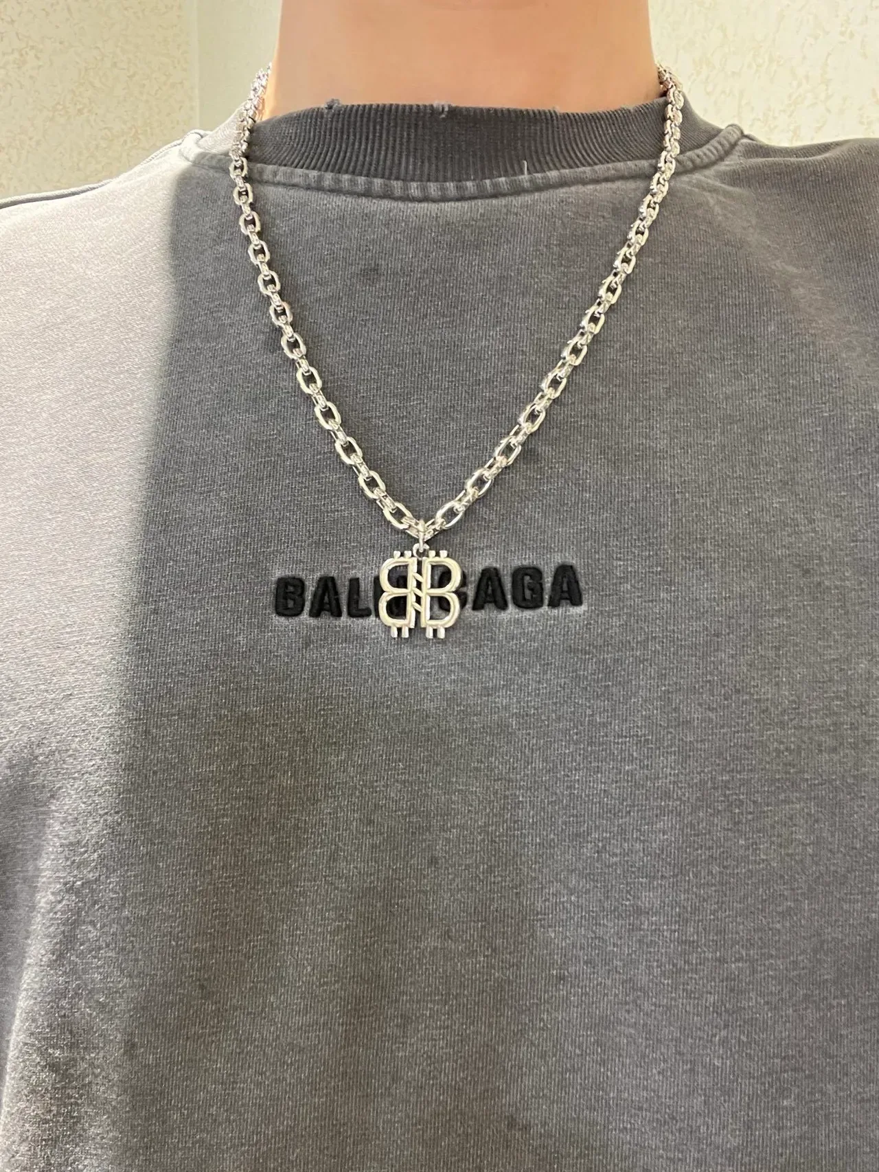 Balenciaga BB চাঁদী ওভাল লিংক চেইন নেকলেস 8