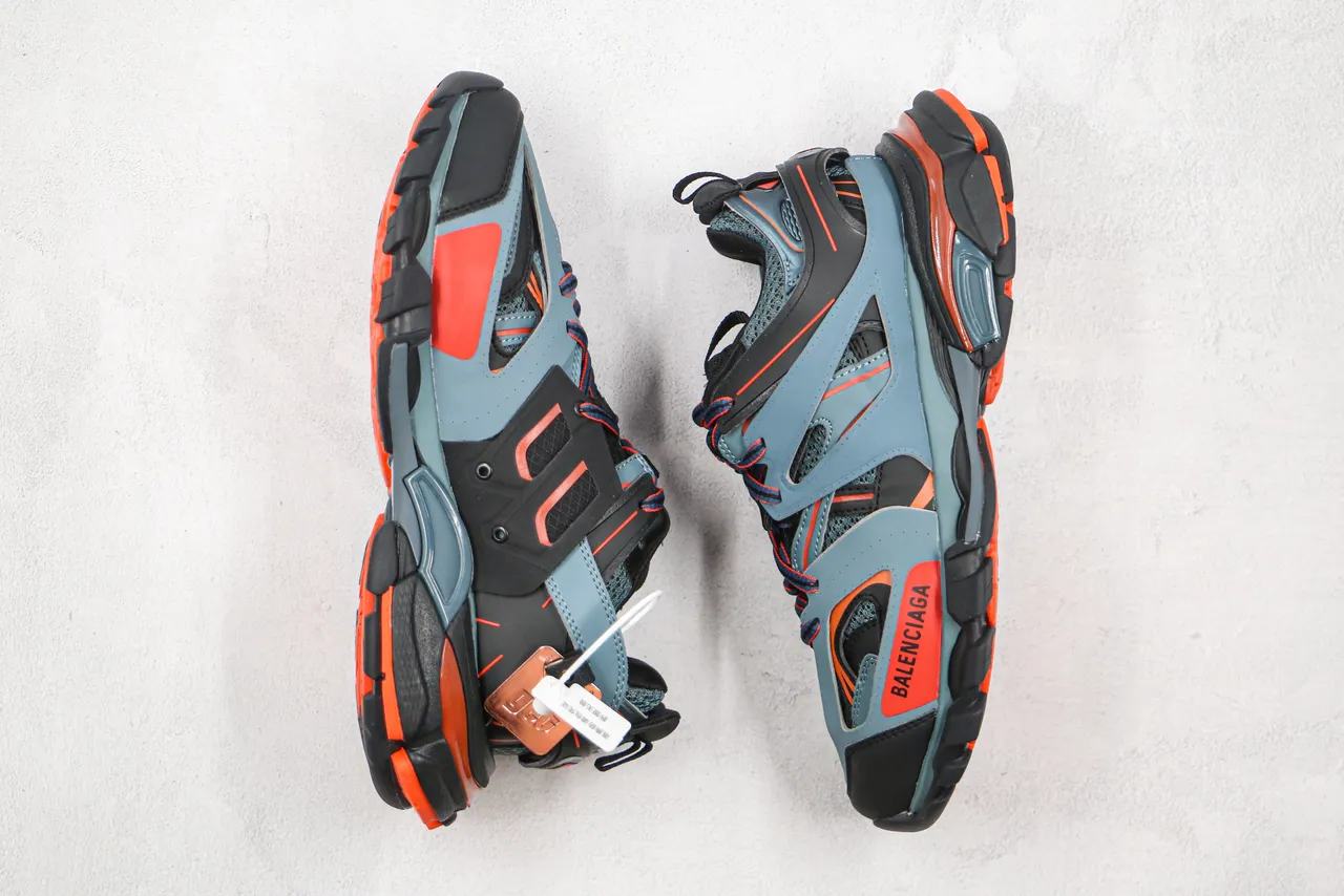 Balenciaga Blue Orange Multi-Layered Cage Upper Oversized Sculpted Sole Chunky Sneakers 3