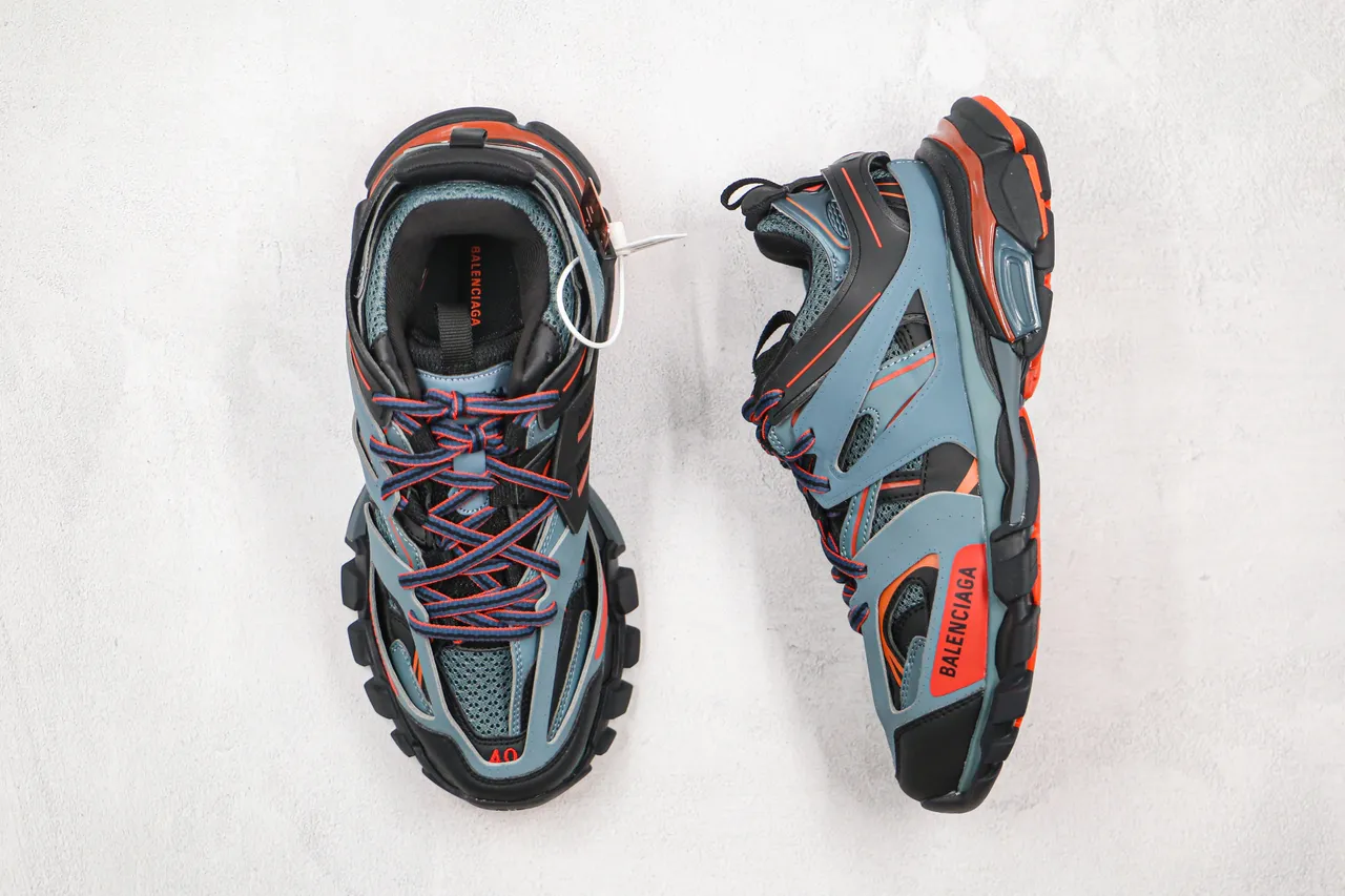 Balenciaga Blue Orange Multi-Layered Cage Upper Oversized Sculpted Sole Chunky Sneakers 4