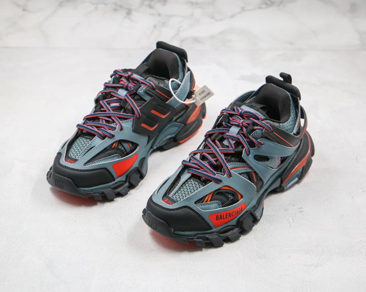 Balenciaga Blue Orange Multi-Layered Cage Upper Oversized Sculpted Sole Chunky Sneakers 5