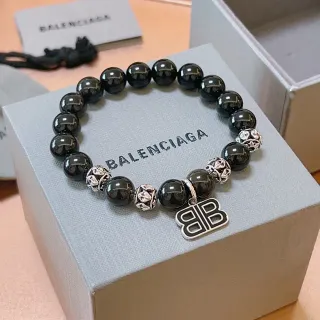 Balenciaga Double-B سوار معلق أسود فضي خرز نقش