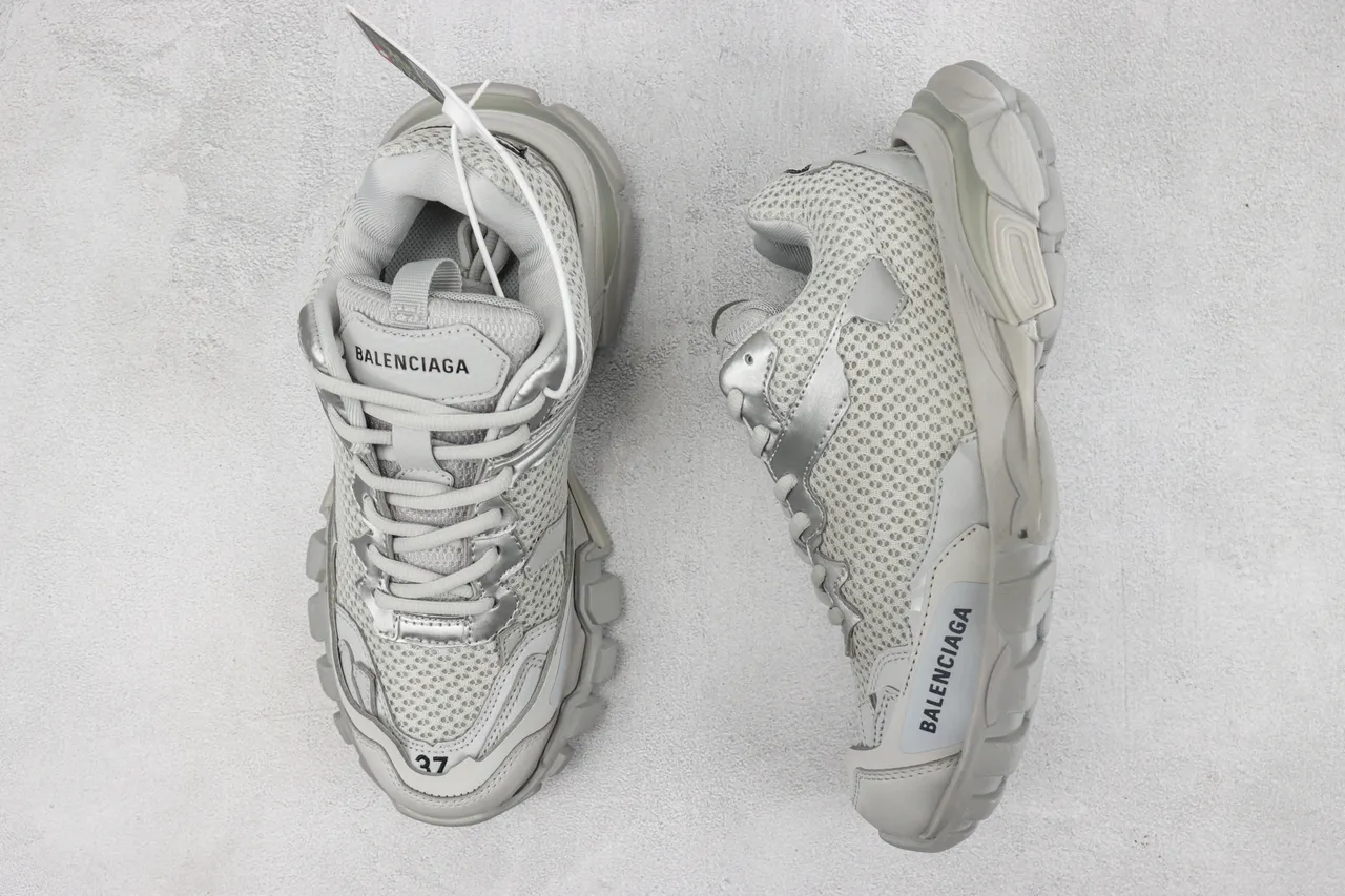 Balenciaga رمادي بيج شبكة علوية كعب منحوت أحذية رياضية كثيفة 3
