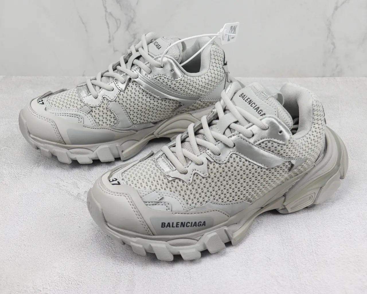 Balenciaga رمادي بيج شبكة علوية كعب منحوت أحذية رياضية كثيفة 4