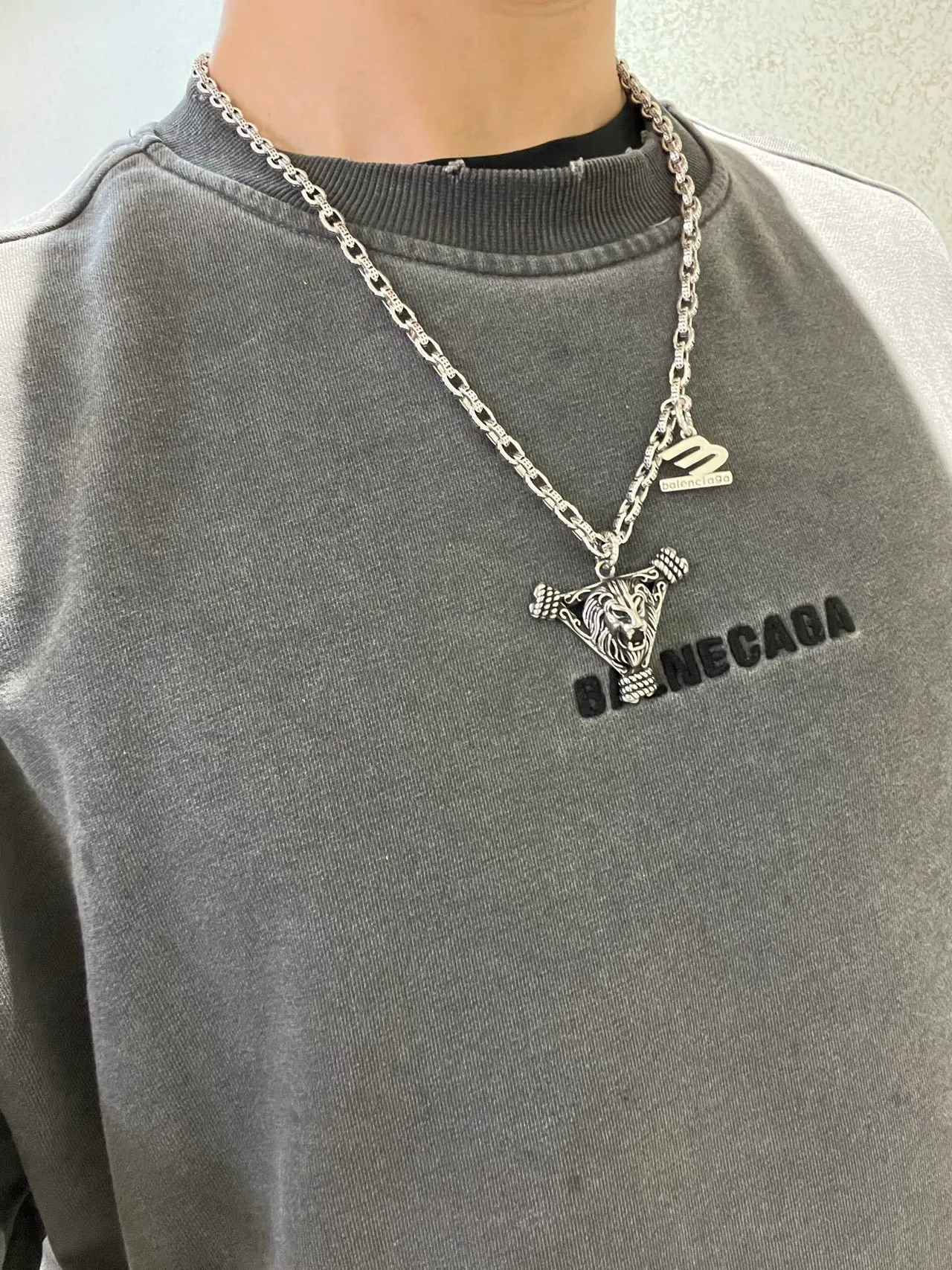 Balenciaga Lion Pendant Silver Chain Necklace 2