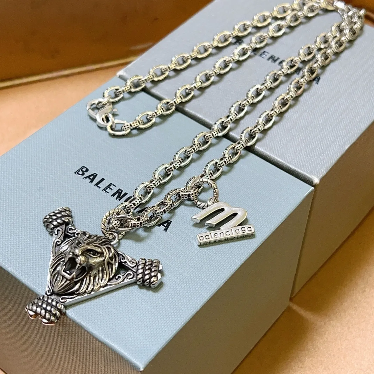Balenciaga Lion Pendant Silver Chain Necklace 3