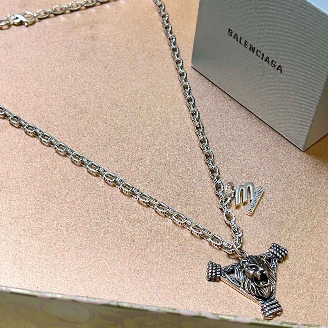 Balenciaga Lion Pendant Silver Chain Necklace 4