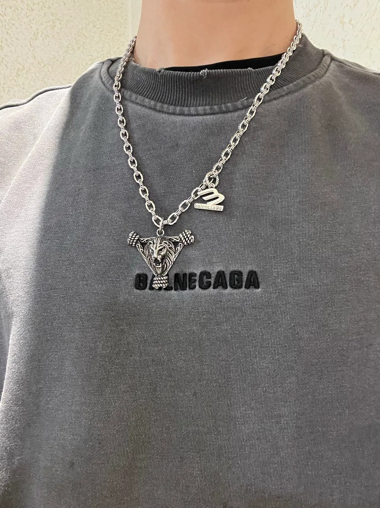 Balenciaga Lion Pendant Silver Chain Necklace 5