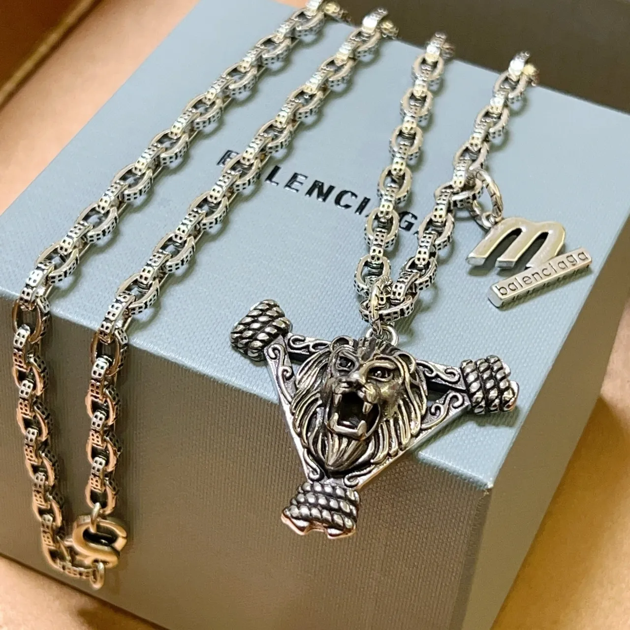 Balenciaga Lion Pendant Silver Chain Necklace 6