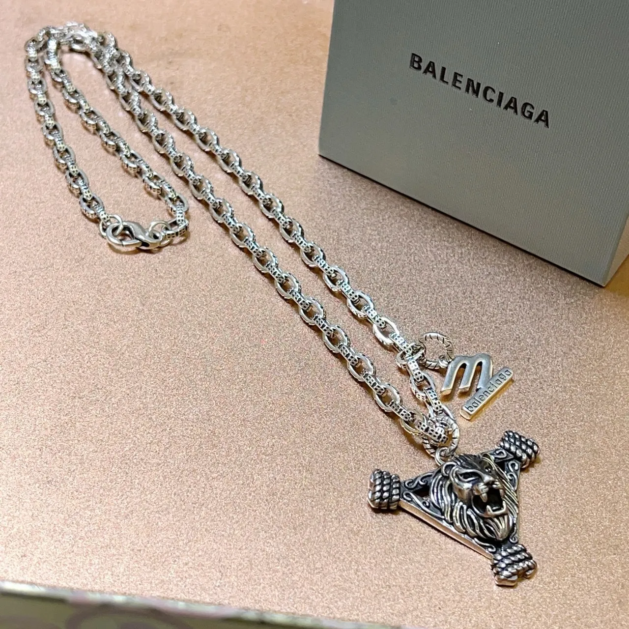 Balenciaga Lion Pendant Silver Chain Necklace 7