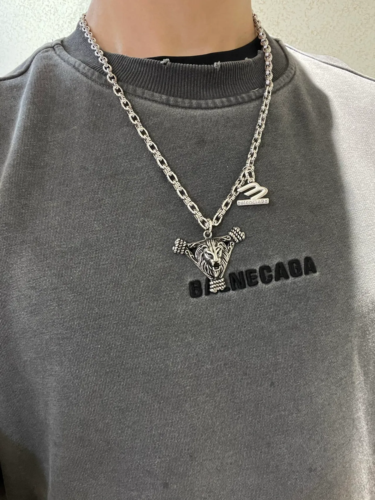 Balenciaga Lion Pendant Silver Chain Necklace 8