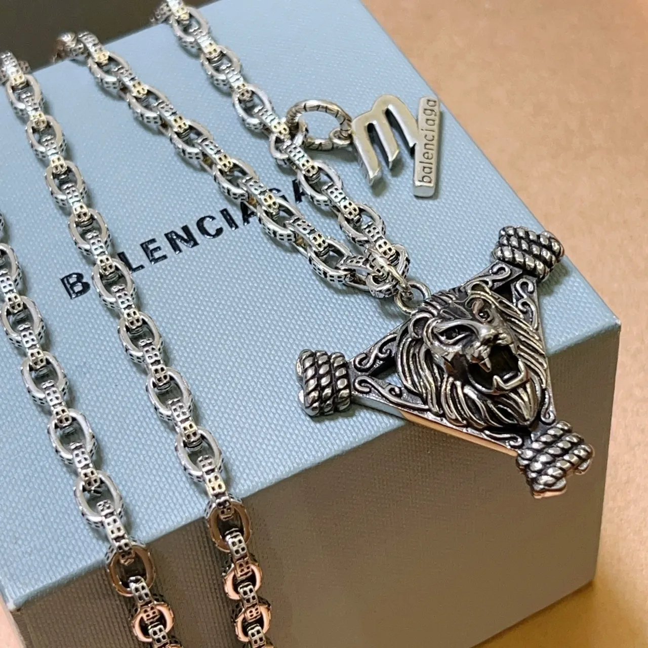 Balenciaga Lion Pendant Silver Chain Necklace 9